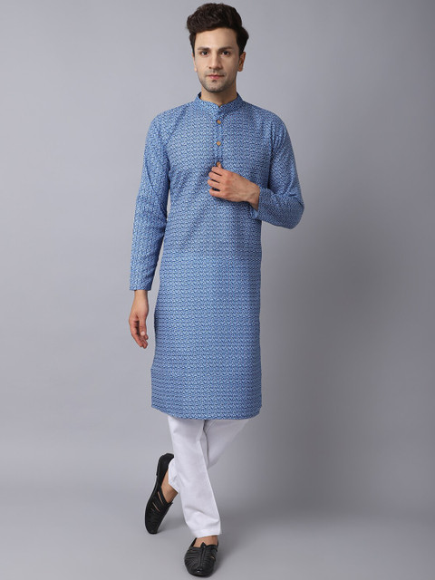 

ORUS Men Blue Printed Pure Cotton Kurta with Pyjamas