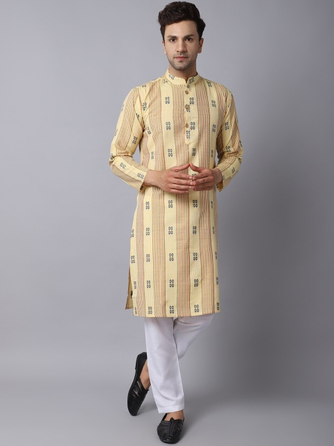 

ORUS Men Yellow Printed Pure Cotton Kurta with Pyjamas