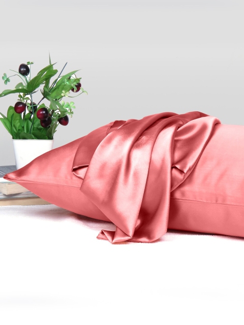 

OUSSUM Set Of 2 Pink Solid Satin Pillow Covers with Envelop Closure