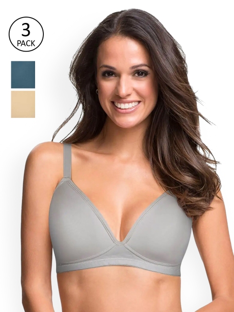 

shyaway Women Grey & Nude-Coloured Pack Of 3 Lightly Padded Bra