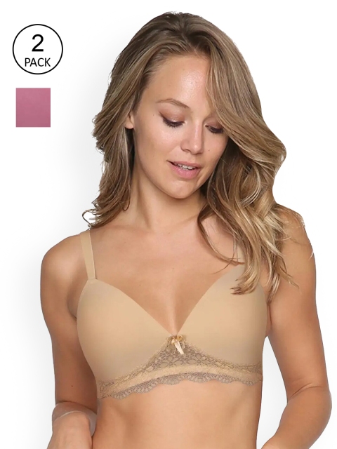 

shyaway Pack of 2 Beige & Purple Lightly Padded Plunge Bras