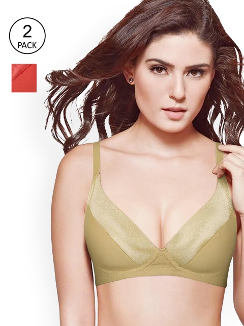 

shyaway Pack of 2 Cream-Coloured & Red Bra Lightly Padded