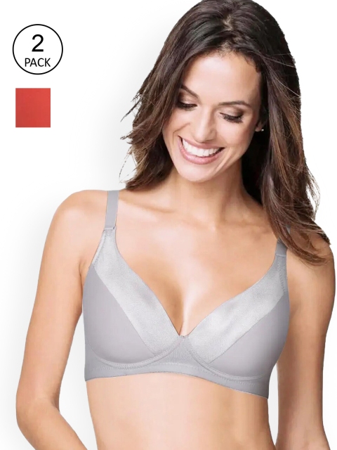 

shyaway Pack of 2 Grey & Red Bra Lightly Padded