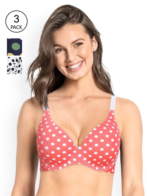 

shyaway Pack of 3 Red ,White & Blue Underwired Lightly Padded Bra, Black