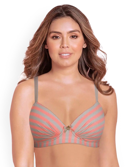 

shyaway Peach-Coloured & Grey Printed Lightly Padded Bra