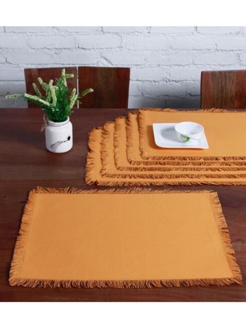 

Lushome Set Of 6 Orange-Colored & Brown Solid Reversible Table Placemats