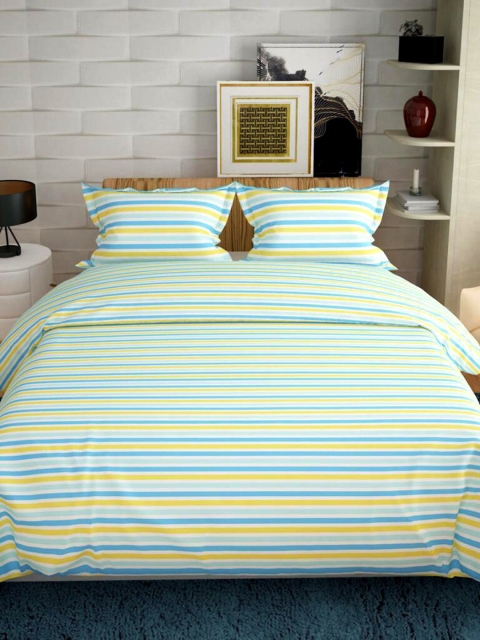 

Ariana Yellow & Blue Striped 140 TC Queen Bedsheet with 2 Pillow Covers