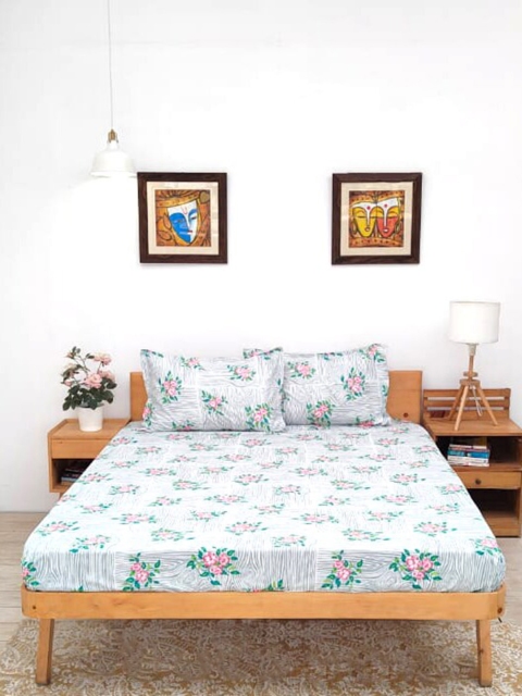 

Ariana Grey & Pink Floral 140 TC Queen Bedsheet with 2 Pillow Covers