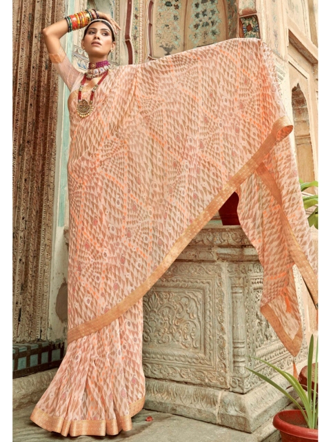 

KARAGIRI Women Peach-Coloured Geometric Printed Georgette Saree