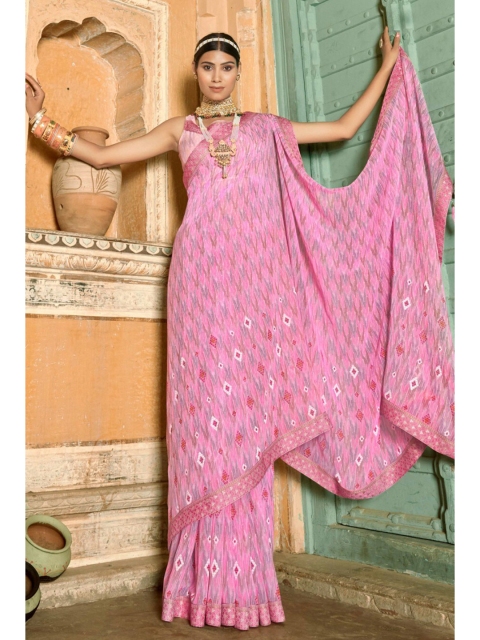 

KARAGIRI Women Pink Geometric Printed Georgette Saree