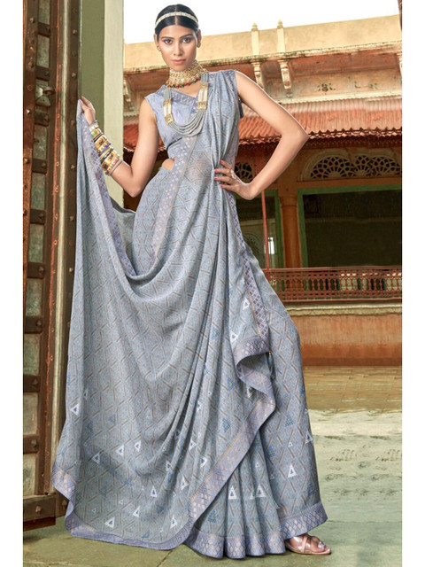 

KARAGIRI Women Grey Geometric Printed Georgette Saree
