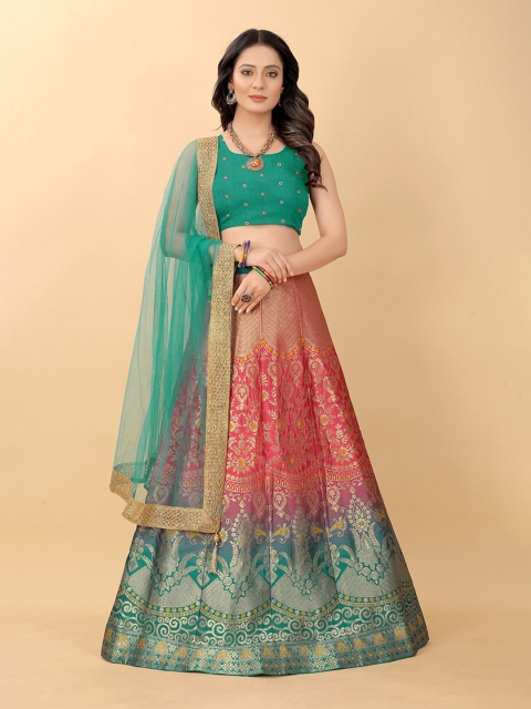 

DEETYA ARTS Sea Green & Pink Semi-Stitched Lehenga & Unstitched Blouse With Dupatta