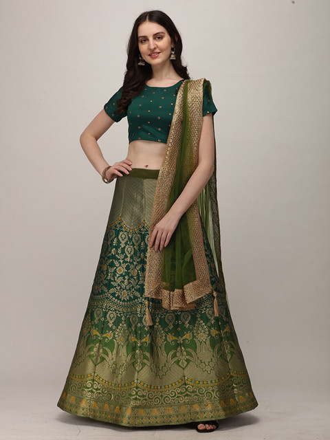 

DEETYA ARTS Green & Gold-Toned Semi-Stitched Lehenga & Unstitched Blouse With Dupatta