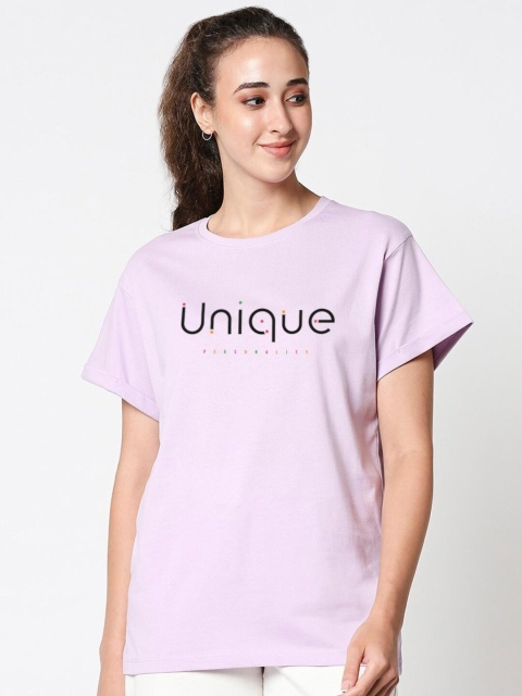 

Bewakoof Women Purple Printed Extended Sleeves Pure Cotton Loose T-shirt