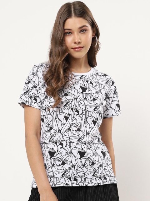 

Bewakoof Women White Floral Printed Pure Cotton T-shirt