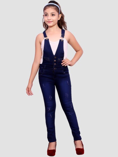 

Elendra jeans Girls Navy Blue Solid Dungarees