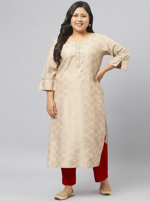 

Stylum Women Beige Plus Size Ethnic Motifs Straight Kurta