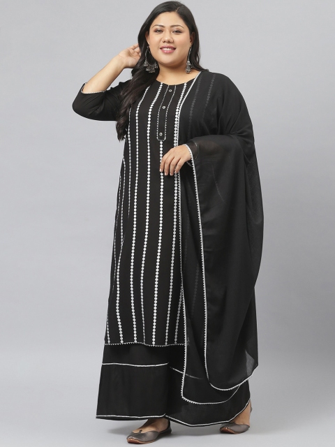 

Stylum Women Black Striped Gotta Patti Kurti with Palazzos & With Dupatta