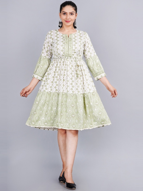 

Etnicawear Women Green Ethnic Motifs Printed Pure Cotton Ethnic Dress