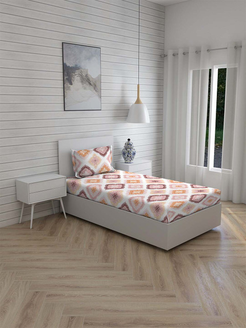 

Boutique Living India Beige & Red 225 TC Cotton Single Bedsheet with 1 Pillow Covers