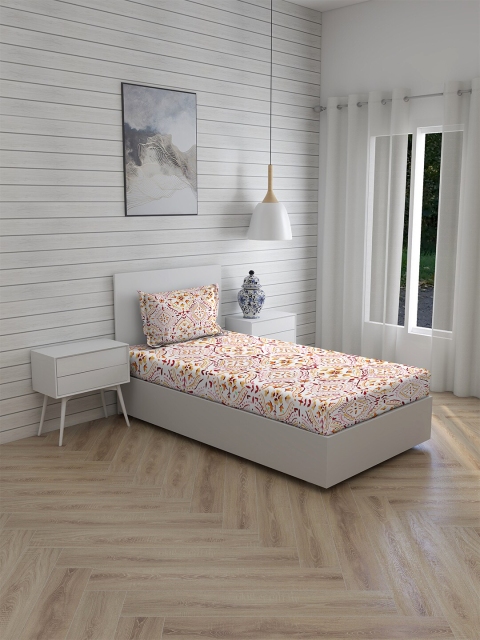 Boutique Living India Brown & Off White 225 TC Single Bedsheet with 1 Pillow Covers