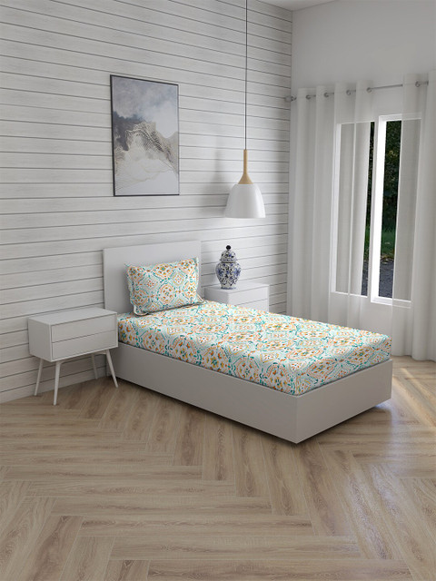 

Boutique Living India Blue & Off White 230TC Single Bedsheet with 1 Pillow Covers