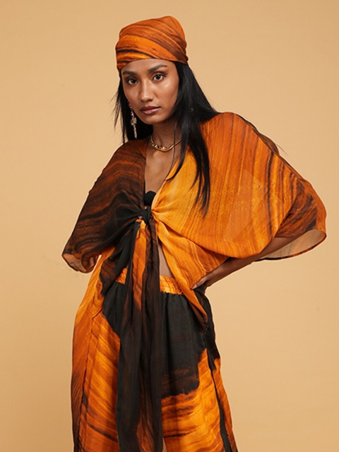 

MISSY Women Orange and Brown Georgette Top