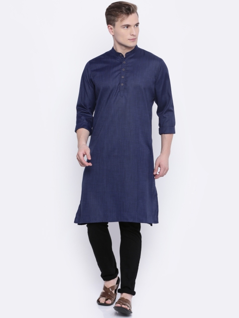 

PIVOTO Men Navy Solid Straight Kurta, Navy blue