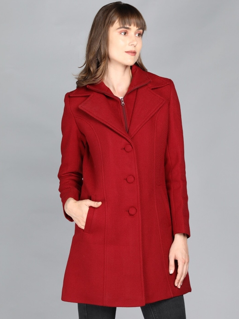 

LEBORK Women Maroon Solid Winter Over Coats