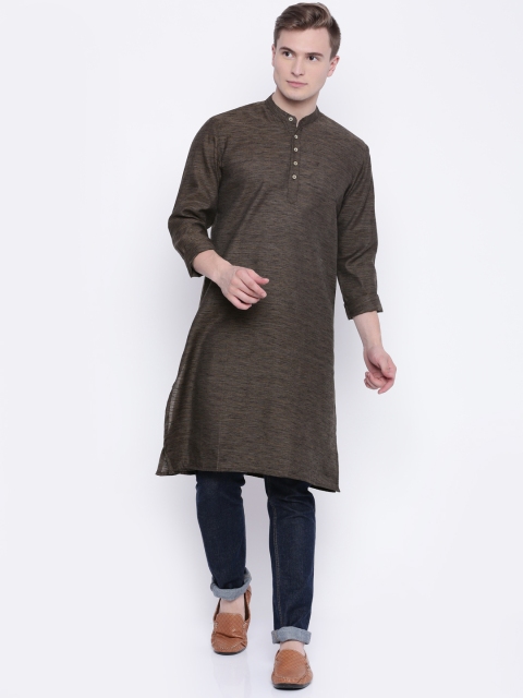 

PIVOTO Men Brown Woven Design Straight Kurta