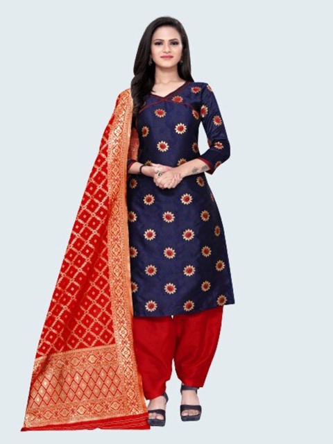 

MORLY Women Blue & Red Woven Design Unstitched Dress Material