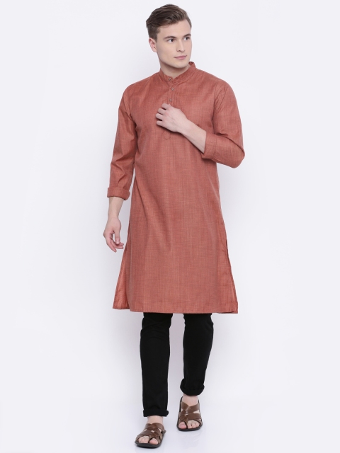 

PIVOTO Men Rust Red Solid Straight Kurta