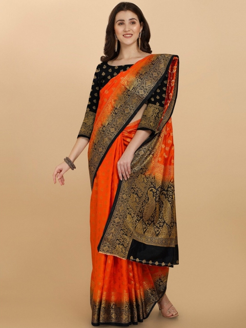 

Jinax Orange & Black Woven Design Zari Pure Silk Banarasi Saree