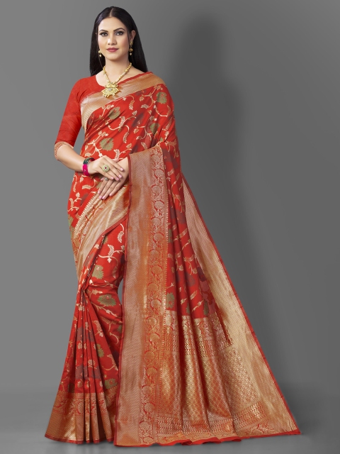 

Jinax Red & Green Woven Design Zari Pure Silk Banarasi Saree