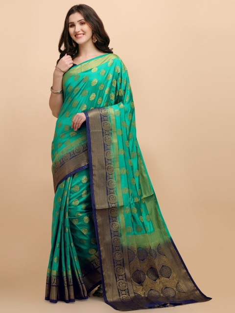 

Jinax Teal & Green Woven Design Zari Pure Silk Banarasi Saree