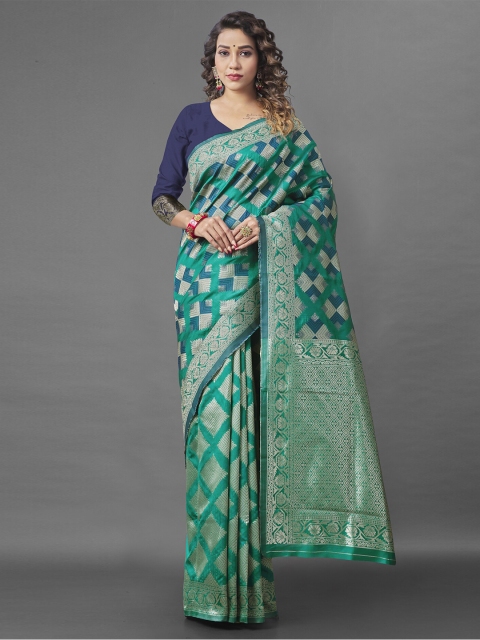 

Jinax Teal & Green Woven Design Zari Pure Silk Banarasi Saree