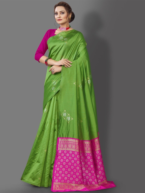 

Jinax Green & Pink Woven Design Zari Pure Silk Banarasi Saree