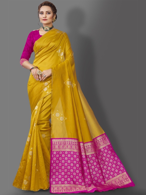 

Jinax Gold-Toned & Pink Woven Design Zari Pure Silk Banarasi Saree