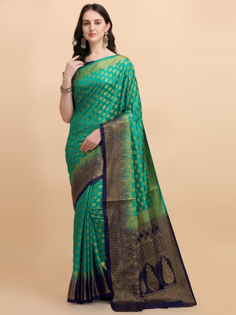 

Jinax Teal & Navy Blue Woven Design Zari Pure Silk Banarasi Saree