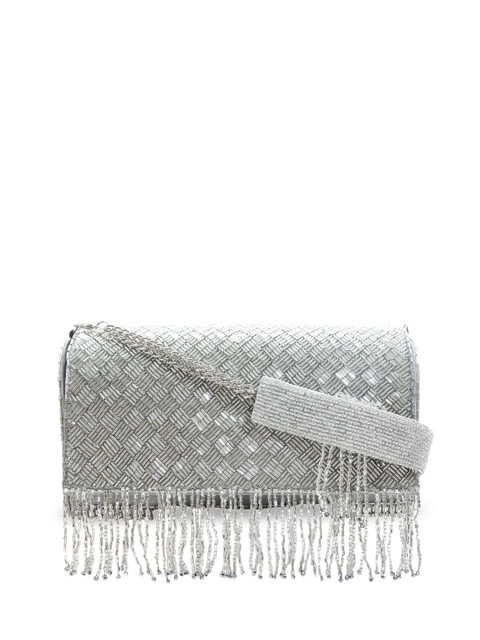 

Angeline Silver-Toned Embellished Structured Sling Bag