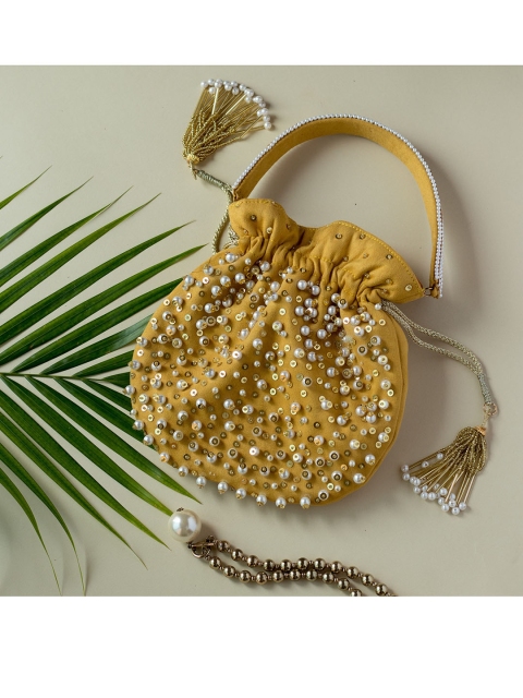 

Angeline Yellow & White Embellished Potli Bag