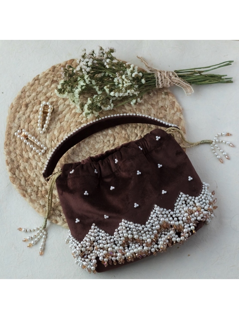 

Angeline Brown & White Embellished Pearl Potli Bag