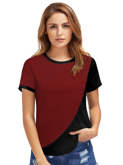 

FAVRIZ Women Maroon Colourblocked Top