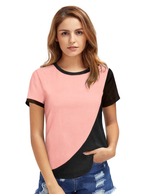 

FAVRIZ Women Peach-Coloured Colourblocked Top