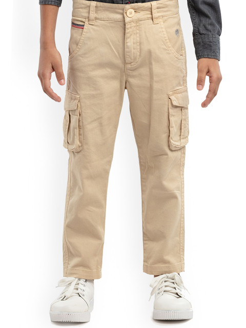 

UNDER FOURTEEN ONLY Boys Beige Slim Fit Cargos Trousers
