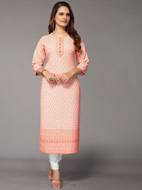 

Nimayaa Women Orange & White Floral Printed Quirky Kurta