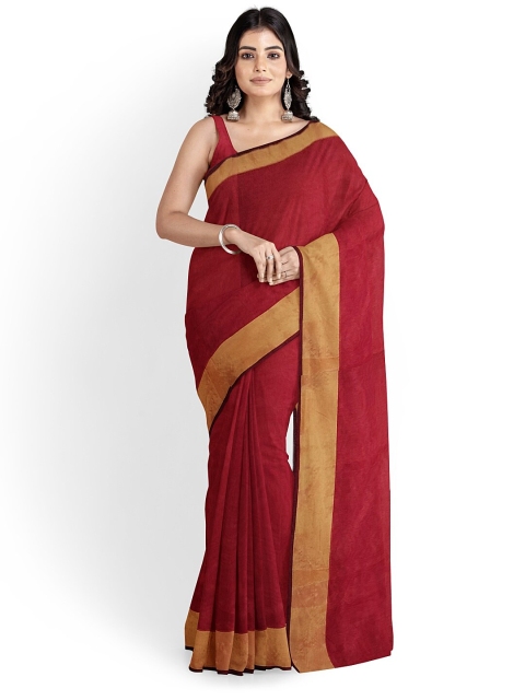 

Florence Red & Gold-Toned Silk Cotton Plain Saree