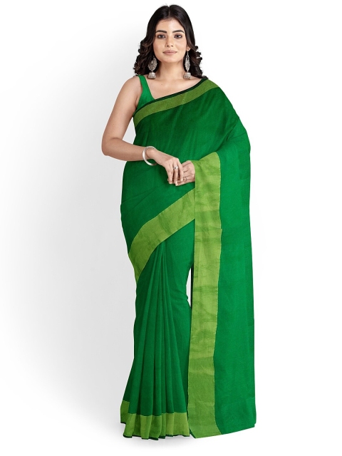 

KALINI Green Silk Cotton Plain Saree