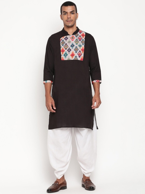 

Zotw Men Black Geometric Yoke Design Cotton Kurta