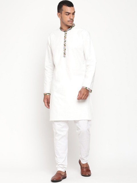 

Zotw Men White Regular Sleeves Thread Work Cotton Kurta